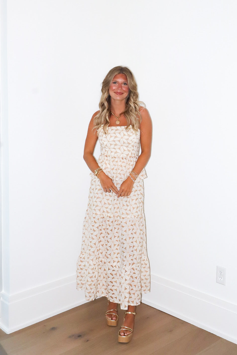 Flower Eyelet Maxi Skirt