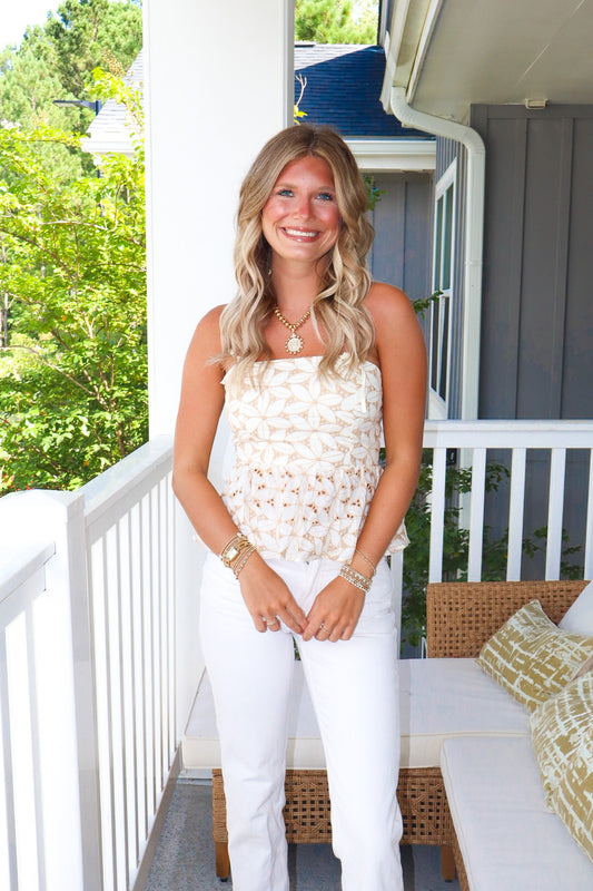 Floral Eyelet Tank Top